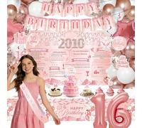 16th Birthday Decoration for Girls, 32pcs Rose Gold 16 Birthday Banner Balloons Arch Set Party Decorations, Pink Backdrop Sash Hanging Swirls Kit for 16 Years Old Girl Party Decor Supplies