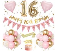 16th Birthday Decoration for Girls, Happy 16th Birthday Balloon Pink Gold