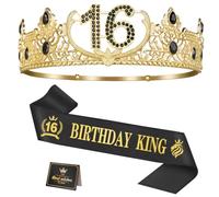 16th Birthday Decorations for Boy - 16th Birthday King Crown and Sash Gift | Adjustable Metal Birthday Crown, Satin King Sash, Birthday King Party Decor Supplies, 16th Birthday Gifts for Boy Friend
