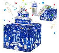 16th Birthday Decorations Gift for Boy, Sweet 16 Money Pull Box for Cash Gifts, Cool Happy Birthday Surprise Box for Friends