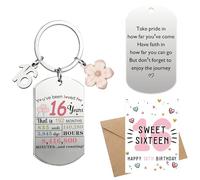 16th Birthday Decorations Girl Keyring - 3 Pcs Gifts Set That Included Keychain and Happy 16th Birthday Card With Kraft Envelope for 16 Years Old Sisters Daughter Granddaughter Key Chain Decor Gift
