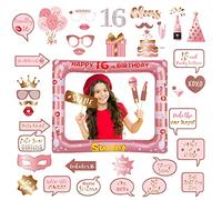 16th Birthday Decorations Girls Boys,Rose Gold Inflatable Selfie Frame&38Pcs 16th Birthday Photo Booth Props,Giant Inflatable Party Photo Booth Frame for Girls Ladies 16thBirthday Party Decorations