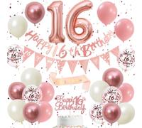 16th Birthday Decorations Retro Pink Rose Gold - Double Digits 16th Party Supplies Set for Women & Girls, birthday Banner, Pennant Flags, Cake Topper, Balloon Assortment (16th Pink Birthday Set)