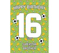 16th Birthday Football Card for Brother - From Sister Greeting Gift Keepsake Blank Inside Hobby Theme Premium Quality Envelope Included UK Seller