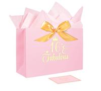 16th Birthday Gift Bag, Large Pink Gift Bag with Card and Paper Wrapping, 16th Birthday Gifts for Women for Birthdays, Valentine's Day, Party Favors, Anniversary