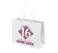 16th Birthday Gift Bags Personalised - Paper Gift Bag for Teenage Girls - Sixteen Sixteenth Birthday Gift Bags with Rope Handles - Recyclable Presents Bag - Look Who's 2 - White - L