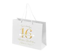 16th Birthday Gift Bags Personalised - Paper Gift Bag for Teenage Girls - Sixteenth Birthday Gift Bags with Rope Handles - Recyclable Presents Bag - Somebody's - White - L-P
