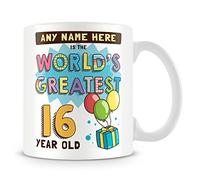 16th Birthday Gift for Boys - Personalised Mug/Cup - Add Name - Worlds Greatest Design - Blue