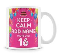 16th Birthday Gift for Girls - Personalised Mug/Cup - Add Name - Keep Calm Design - Pink