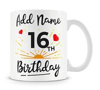 16th Birthday Gift for Girls - Personalised Mug/Cup - Add Name - Sunshine and Heart Design