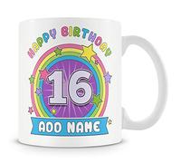 16th Birthday Gift for Kids - Personalised Mug/Cup - Add Name - Rainbow Badge Design
