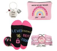 16th Birthday Gift Girl - Sweet 16 Gift Set for 16 Year Old Teen & Sister - Cosmetic Bag, Socks, Sweatband & Keychain, White, 16th, birthday girl