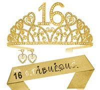 16th Birthday Gifts for Girls,16th Birthday Sash and Tiara for Women,Sweet 16 Birthday Sash,16th Birthday Party Favors for Girls,16th Birthday Decorations for Girls Gold,16 Sash,16 Crown Gold,16 Tiara