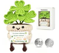16th Birthday Gifts for Girls Boys, Handmade Crochet Lucky Four-Leaf Clover Sweet 16 Decorations with Message Card and Lucky Coin, Girls Boys 16th Birthday Gifts for Sister, Brother, Daughter, Son