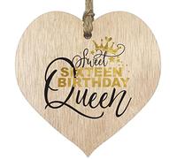16th Birthday Gifts for Girls Her - Sweet 16 Sixteen Queen - Happy Sixteenth 16 Birthday Gift for Girl for Daughter Granddaughter Niece Sister Friend Cousin - Light Wood Hearts Signs