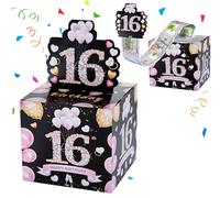 16th Birthday Gifts for Girls, Sweet 16 Birthday Decorations for Girls, Pink Happy Birthday Surprise Money Box for Cash Gift for 16 Year Old Girl