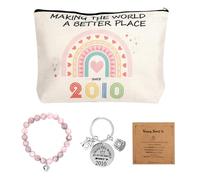 16th Birthday Gifts Girl, Cosmetic Bags as Sweet 16 Gifts with Makeup Bag, Beautiful Stone Bracelet Inspirational Keyring and Daughter 16th Birthday Card for Girls