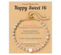 16th Birthday Gifts Girl, Moonstone Bracelet For 16 Year Old, Adjustable | Rose Quartz & Aquamarine, 18cm Sliding Cord, Meaning Card Included, Sweet Sixteen, Daughter Granddaughter