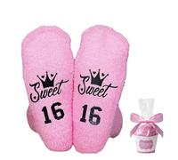 16th Birthday Gifts Girl,Warm Comfortable Pink Fluffy Socks Sweet Bed Funny Happy Keepsake Present Teen Presents with Cap Unusual Cupcake Sockes Granddaughter,for 16st Years Old Teenager Daughter
