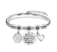 16th Birthday Gifts Girls Bracelet,Silver Adjustable Charm Bracelet Lucky Number Birthday Bracelet Cuff Bangle Jewellery Gift