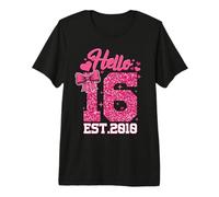 16th Birthday Girl Pink Coquette Bow Hello 16 Years Old Gift Premium T-Shirt