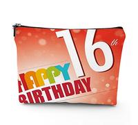 16Th Birthday,Linen Makeup Bags for Women,Birthday Party 16 Years Print,Cosmetic Bag Toiletry Bag Travel Case Waterproof,Makeup Pouch Bag for Purse,Red and White,7x9in