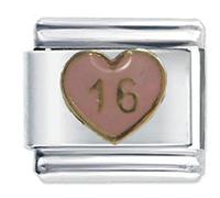 16th Birthday on Pink Heart Enamel Italian Charm Fits all 9mm Italian Style Charm Bracelets