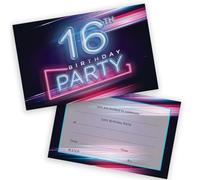 16th Birthday Party Invitations Teenager - Disco Neon Lights 36 Pack - Childrens Birthday Invitations for Boys/Girls A6 Bday Party Invites Invitation Cards with Folding Envelopes