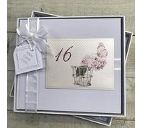 16TH Birthday. Special Occasion. Guest Book. Peonies & Butterfly Design. Hand Finished by WHITE COTTON CARDS (P16GB)