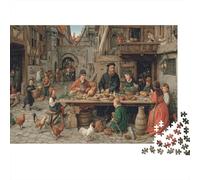 16th Century Postcard Style of A Large Family in The Courtyard of A Timber-framed House,Rätsel Für Erwachsene 1000pcs (75x50cm),Herausforderungsspiele