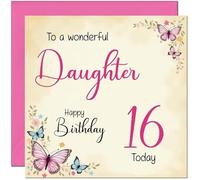 16th Daughter Birthday Card - Beautiful Butterfly Floral Daughters Birthday Card for 16 Year old teenage Kids sixteen sixteenth