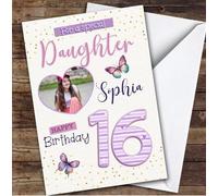 16th Daughter Purple Butterflies Heart Photo Teenager Personalised Birthday Card - Personalised Birthday Card For 16th Birthday, Custom Birthday Card