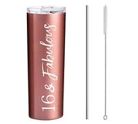 16th & Fabulous Stainless Steel Tumbler Cup Rose Gold 20 Oz, Sweet 16 Birthday Party Supplies Present, Sweet 16 Birthday Gifts Idea for Girl, Gifts for 16 Years Old Girl