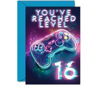 16th Gamer Birthday Cards for Boys Girls - You've Reached Level 16 - Happy 16 Birthday Card for Son Daughter Nephew Niece Grandson, 5x7 Inch Sixteen Sixteenth Bday Video Game Greeting Cards