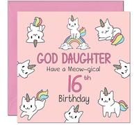 16th God Daughter Birthday Card - Funny Cat Cute God Daughter's Birthday Card for 16 Year old teenage Kids sixteen sixteenth