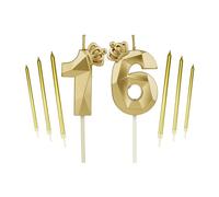 16th Gold Crown Birthday Candles Set, with 6Pcs Long Candles，Birthday Numbers 16 Candles, Happy Birthday Cake Topper for Birthday Party Parties Weddings Company Anniversarie (Gold, 16)