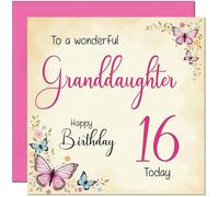 16th Granddaughter Birthday Card - Beautiful Butterfly Floral Granddaughter Birthday Card for 16 Year old teenage Kids sixteen sixteenth