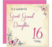 16th Great Granddaughter Birthday Card - Beautiful Butterfly Floral Birthday Card for 16 Year old teenage Kids sixteen sixteenth