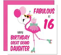 16th Great Granddaughter Birthday Card - Fabulous Flamingo - Cute Great Granddaughter Birthday Card for 16 Year old teenage Kids sixteen sixteenth