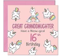 16th Great Granddaughter Birthday Card - Funny Cat Cute Birthday Card for 16 Year old teenage Kids sixteen sixteenth