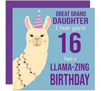 16th Great Granddaughter Llama Birthday Card - Llamazing - Great Granddaughters Birthday Card for 16 Year old teenage Kids sixteen sixteenth