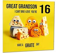 16th Great Grandson Birthday Card - Cheese Pun Funny Great Grandson Birthday Card for 16 Year old teenage Kids sixteen sixteenth