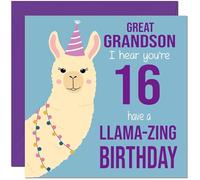 16th Great Grandson Llama Birthday Card - Llamazing - Funny Llama Great-Grandsons Birthday Card for 16 Year old teenage Kids sixteen sixteenth