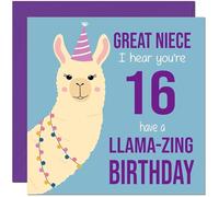 16th Great Niece Llama Birthday Card - Llamazing - Funny Llama Great-Nieces Birthday Card for 16 Year old teenage Kids sixteen sixteenth
