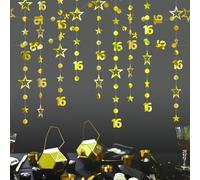 16th Happy Birthday Banner,Premium B/irthday Decoration Set,3m Long Birthday Decorations,B/irthday De/corations for Men and Women,Gold Party D/ecorations,Golden Circle Dots Star Party D/ecorations