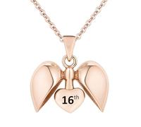 16th Necklace Rose Gold Elegantly plated over Sterling Silver Sweet 16 Happy Birthday Heart Charm Pendant with 20" Classic Cable Link Chain Women Her Girls