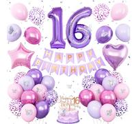 16th Purple Birthday Decorations,Pink Purple 16th Birthday Decorations for Girls Lavender Party Decor Number Foil Balloons Cake Topper Butterfly Stickers for Girls 16 Year Old Party Decorations