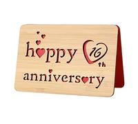 16th Wedding Anniversary Cards for Wife or Husband,Handmade I love You Greeting Card With Real Bamboo Wood,Happy 16 years Valentines Day Gifts for Him,Her