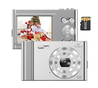 16X Digital Auto Focus 2.4 Inch IPS Screen CMOS 48M 4K Video Multi-Functions Compact Digital Camera with Built-in Flash Rechargeable Battery 32GB Memory Card for Kids Teens Gift