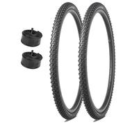 16x1.75 | 24x1.50 | 24x1.75 | 26x1.95 Inch Bike Tires with 2 Tubes, Puncture Proof, All-Terrain Tread for MTB, BMX, Hybrid, Commuter Bicycles(26x1.95 in)